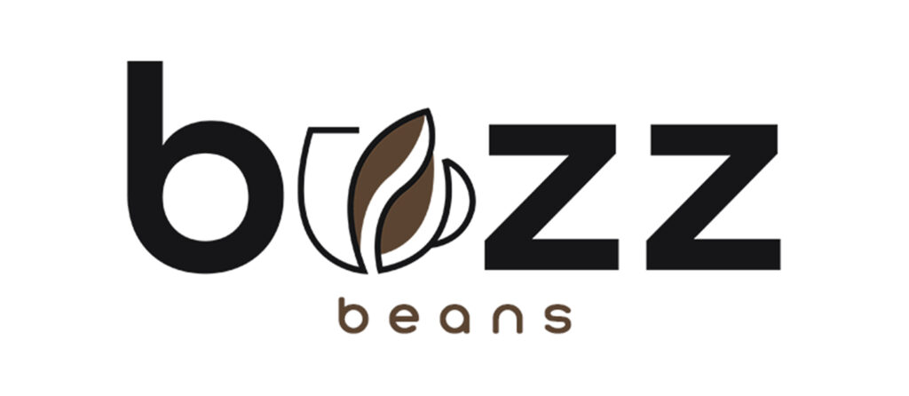 Buzz Beans logo featuring a coffee bean and cup design with bold black and brown text.